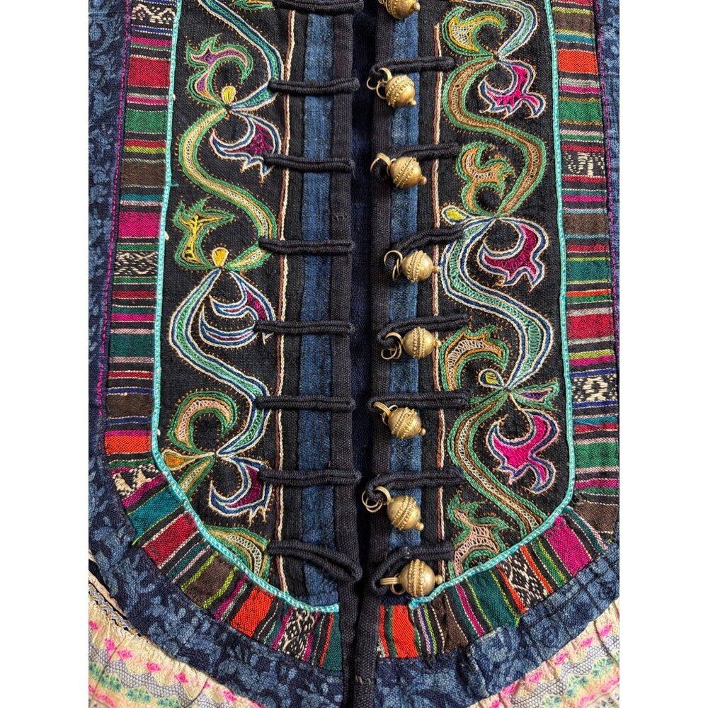 Vintage Hmong Handmade Indigo Jacket Embroidered Tribal OOAK Boho Artisan - Picture 6 of 16